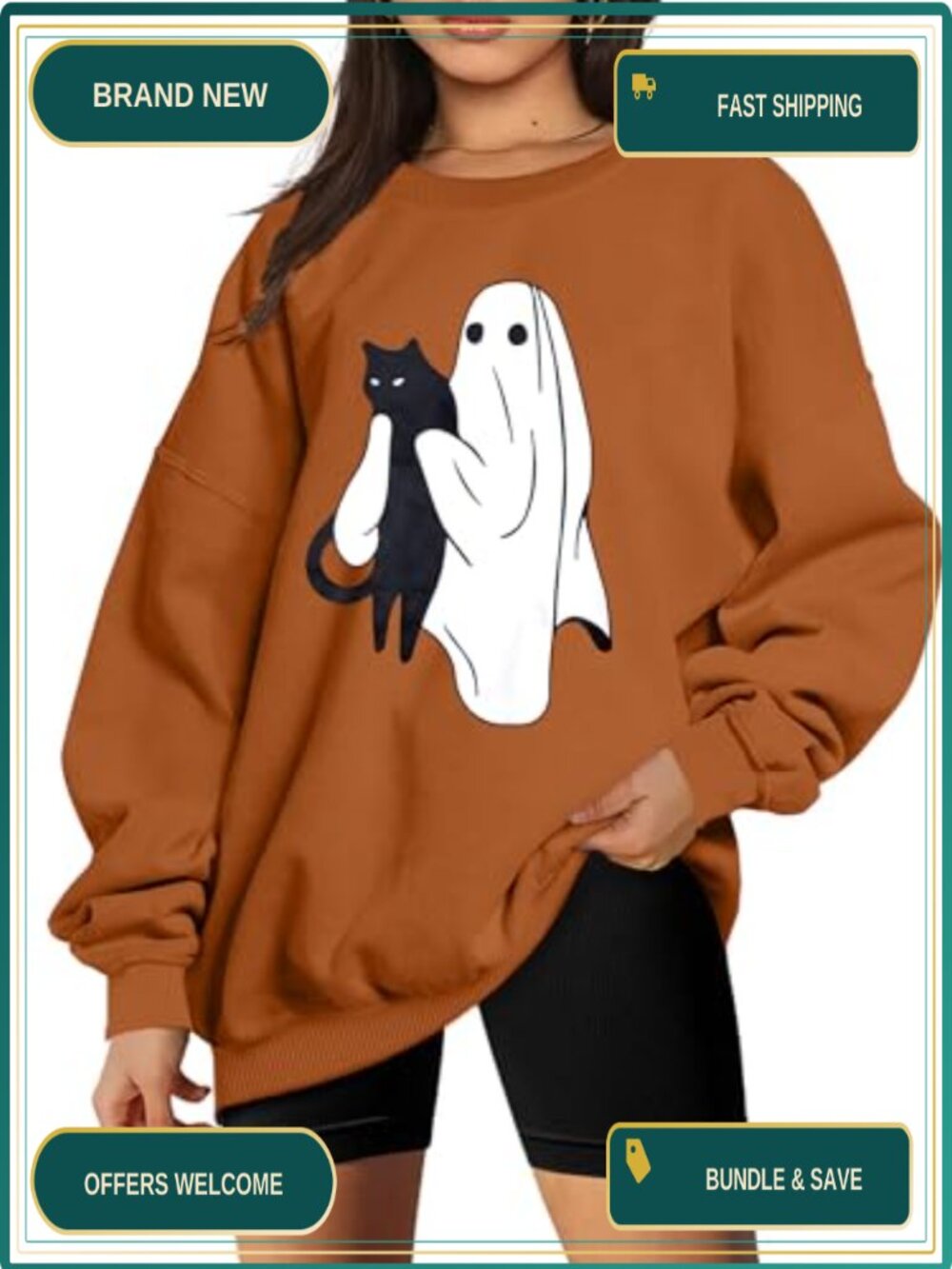 Women Halloween Spooky Season Sweatshirt Crew Neck Pullover